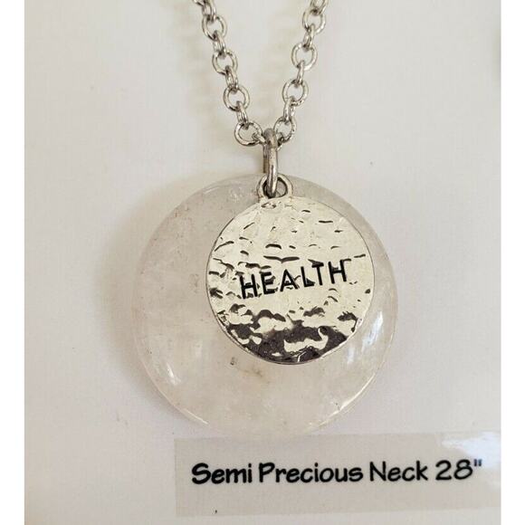 Crystal Health Semi Precious Real Quartz Stone, 28" Silver Tone Chain, NWT - Picture 2 of 10